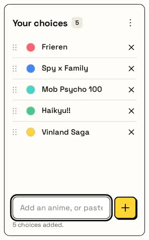Five anime titles pasted under My list