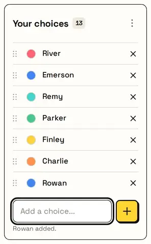 A name, Rowan, added to the list