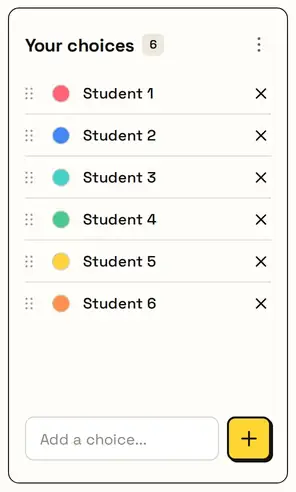 The starter list of placeholder students