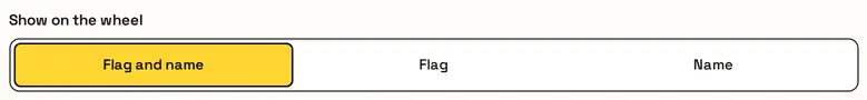 The Show on the wheel switch: Flag and name, Flag, Name