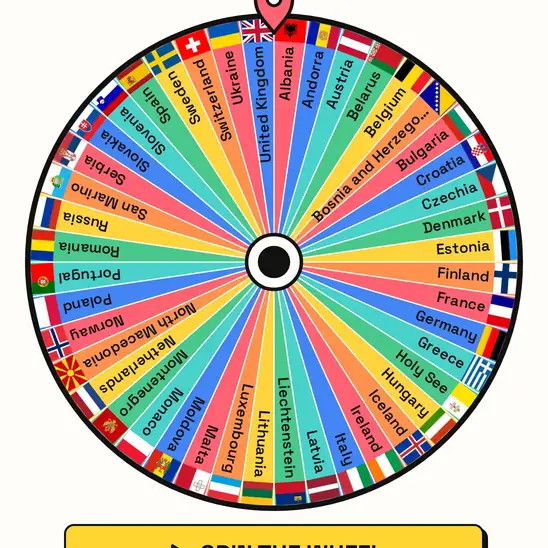 The wheel showing the 44 countries of Europe with their flags