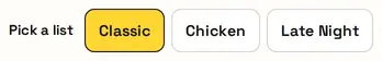 The list buttons for the fast food wheel