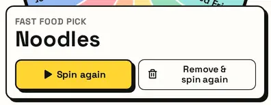 The result card on the fast food wheel
