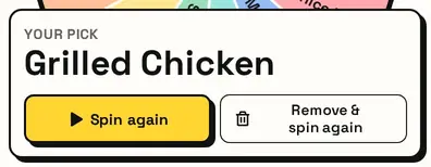 The result card on the food wheel
