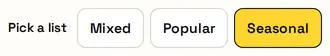 The Mixed, Popular and Seasonal list buttons above the Holiday Wheel