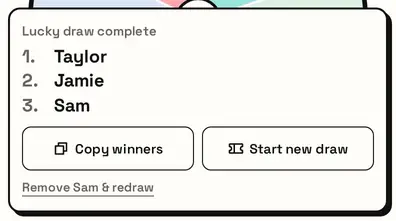 Lucky draw complete with three winners and Copy winners