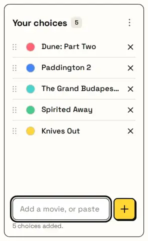 Five films pasted under My list