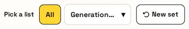 The All button, the Generation menu and New set