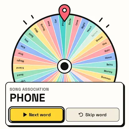 La ruleta con las palabras usadas en gris, detrás de la palabra actual