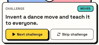 A challenge card with Next challenge and Skip challenge
