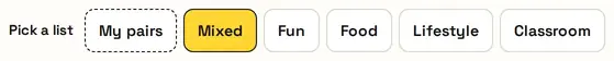 The list buttons for the this or that wheel
