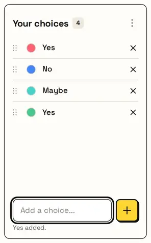 The list with a second Yes added